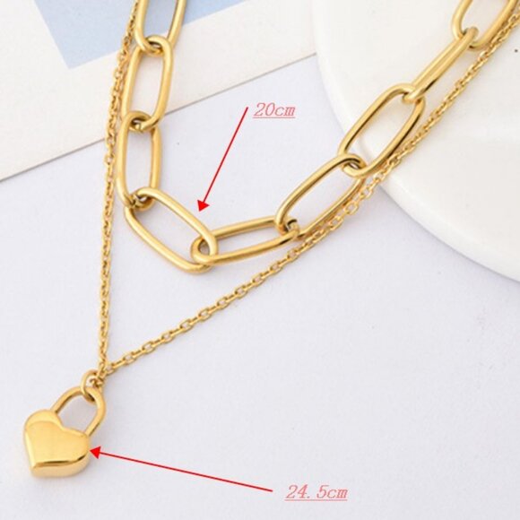3/$35 18K Gold Plated Layered Chain Necklace Heart Pendant Fashion Jewelry - Picture 4 of 5